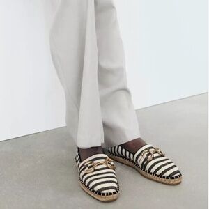 ZARA BLACK AND WHITE STRIPED EMBELLISHED ESPADRILLES